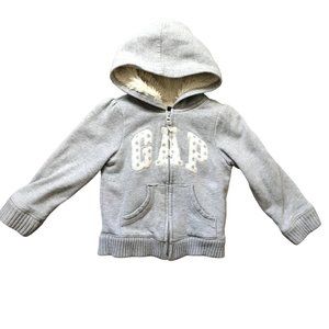 Gap Gray‎ and Cream Embroidered Logo Full Zip Sherpa Lined Hoodie Toddler Size 5